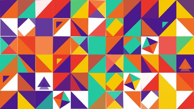 Vibrant abstract geometric pattern featuring a colorful mosaic of triangles and squares for creative graphic design and modern background concepts