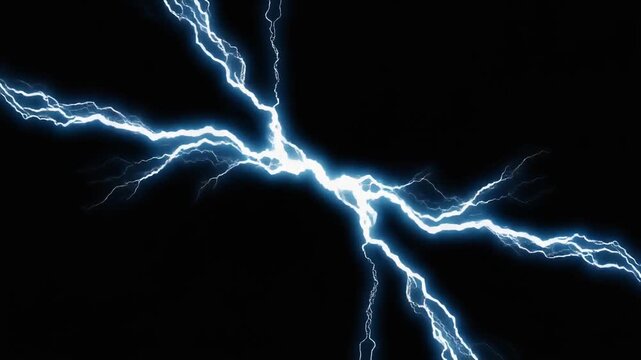Electric Lightning Bolts Arcing on Black Background