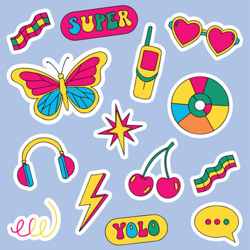 Retro Y2K Girl Power Aesthetic Pop Vector Sticker Pack