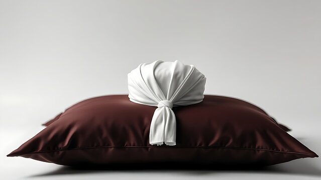 Neatly folded white kufiyah on dark silk cushion, symbolic composition.