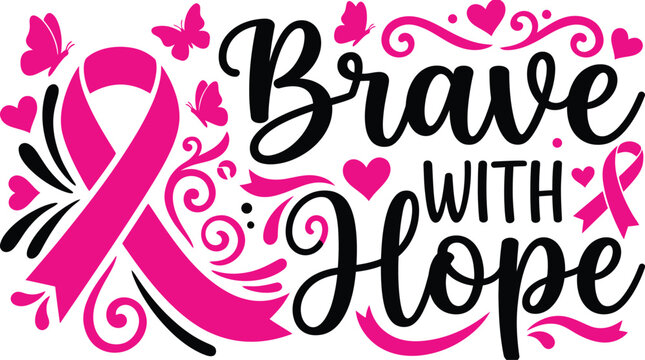 Breast cancer awareness halloween pink ribbon design 'brave with hope' october support graphic