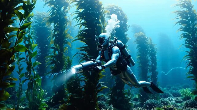 Mind-Controlled Diver Gliding Through Kelp Forest