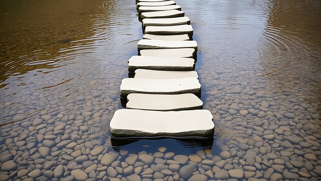 Clear stream with flat stepping stones and smooth pebbles beneath.