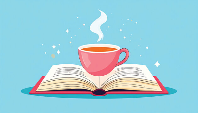 Pink Coffee Mug on Open Book.
