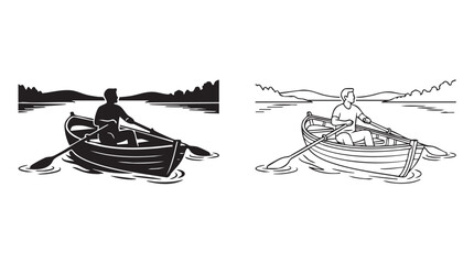 boat with rower on calm water illustration © Shamsul