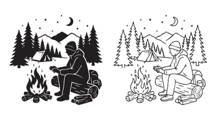 camping scene with people sitting by a fire © Shamsul