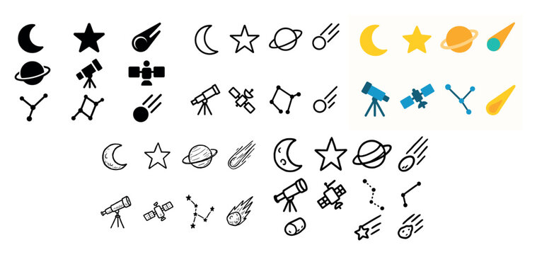 Astronomy icons with moon and star flat