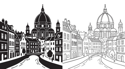 city skyline illustration with domes and streets concept © Shamsul