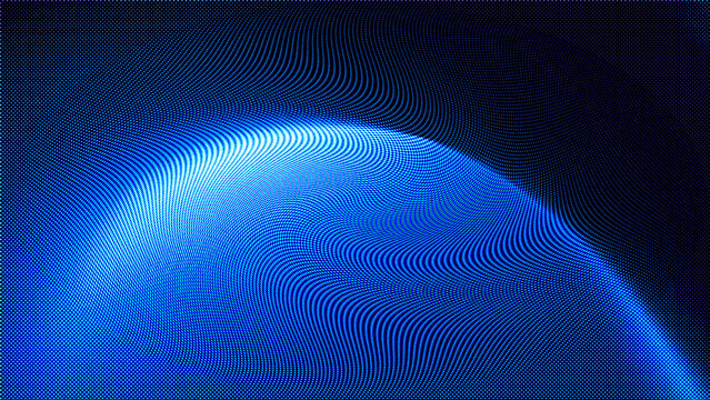 Abstract blue wave background, digital particle flow, futuristic technology concept, dynamic glowing lines, data stream visualization, modern wallpaper design