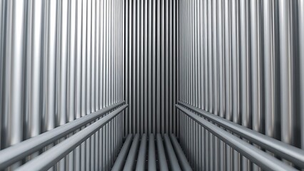 Obraz premium Parallel silver tubes narrowing in perspective, creating leading lines.