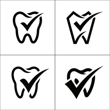 Dental Tooth Check Mark Symbols.