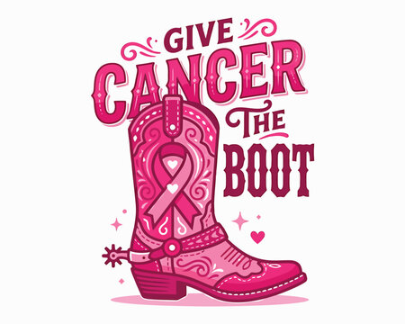 Breast cancer awareness halloween design pink cowboy boot with ribbon for october campaigns fundraising