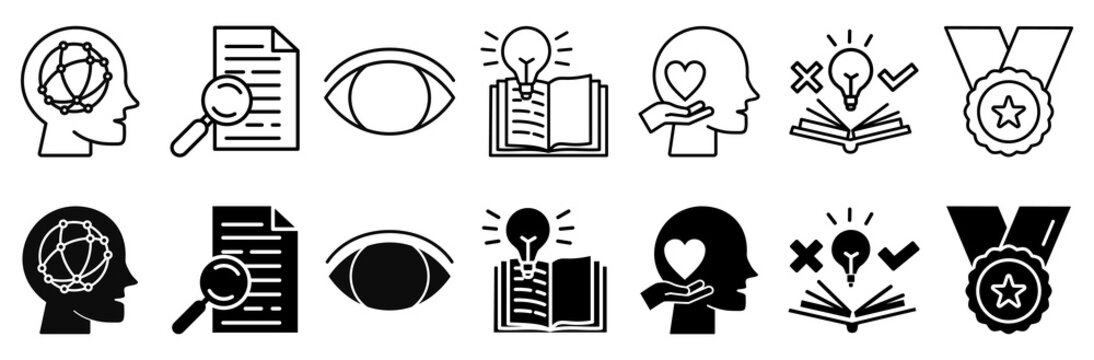 Curiosity icon set. Attention and learning symbol. Vector illustration.