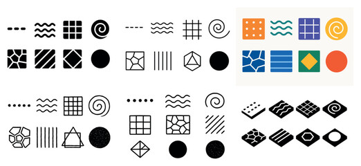 Obraz premium Pattern icons with grid spiral tile minimal style