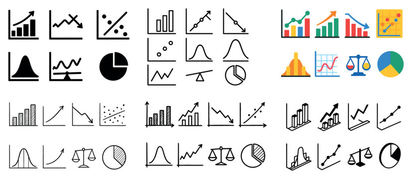 Analytics icons with chart graph pie flat