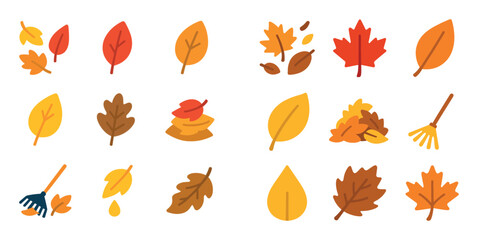 Fototapeta premium Autumn icons with leaf maple oak flat