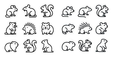 Obraz premium Animal icons with mouse squirrel porcupine outline
