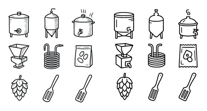 Brewing icons with tank hopper coil minimal