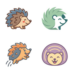 Naklejka premium Cartoon Hedgehogs in Various Poses.