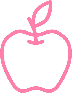 Pink Apple Outline Icon Isolated on Transparent Background Minimal Line Vector Illustration