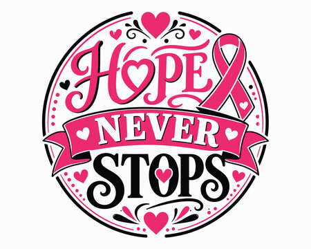Breast cancer awareness halloween design 'hope never stops' pink ribbon october support graphic