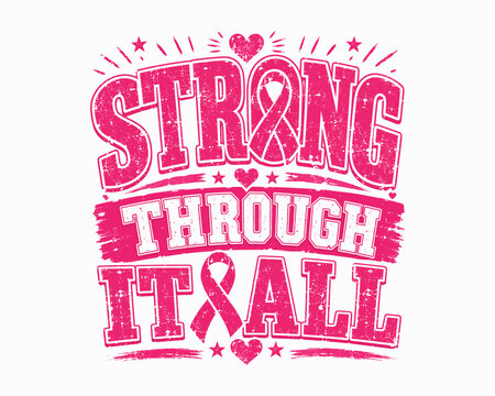 Breast cancer awareness halloween design 'strong through it all' pink typography for october events