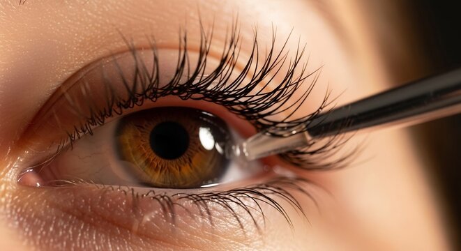 Close up of eye with eyelashes being touched by a tool
