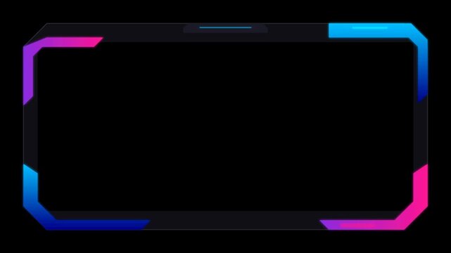 Futuristic neon glowing frame stream overlay with blue and pink pulsating light for gaming and digital technology displays