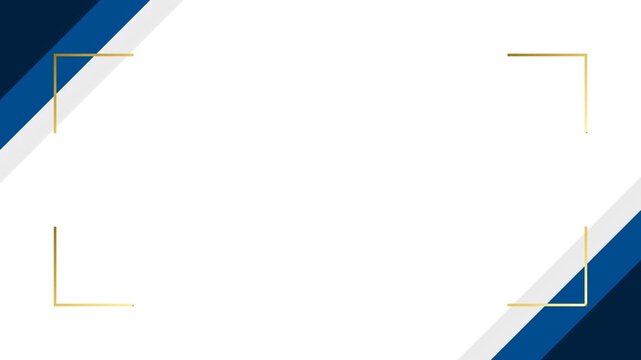 Corporate navy blue and white geometric background featuring animating golden frame lines for professional business presentations.