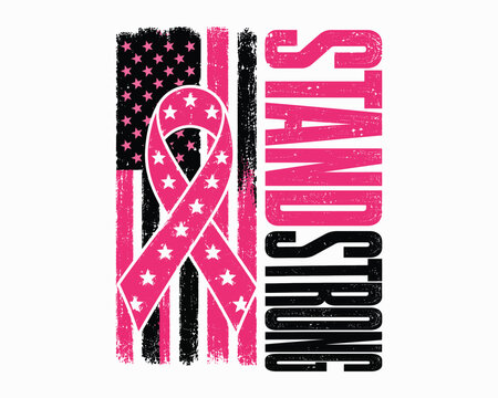 Breast cancer awareness stand strong pink ribbon american flag october halloween