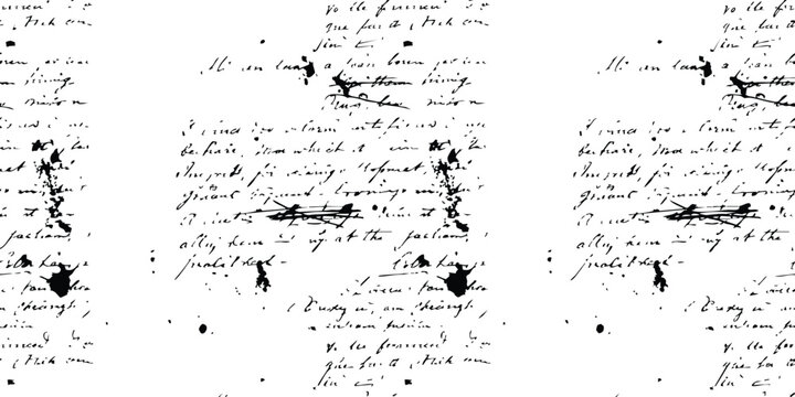 Seamless pattern with vintage handwritten letter text in black ink on a plain background for creative design