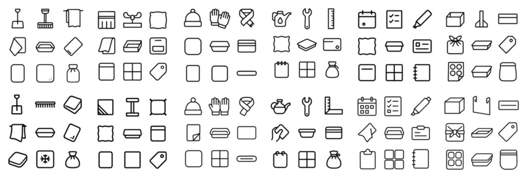 Stationery and organization concept icons with notebook pen tag for infographic layout in thin line minimal design
