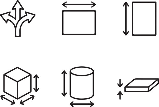 Geometry measurement icons set linear style.