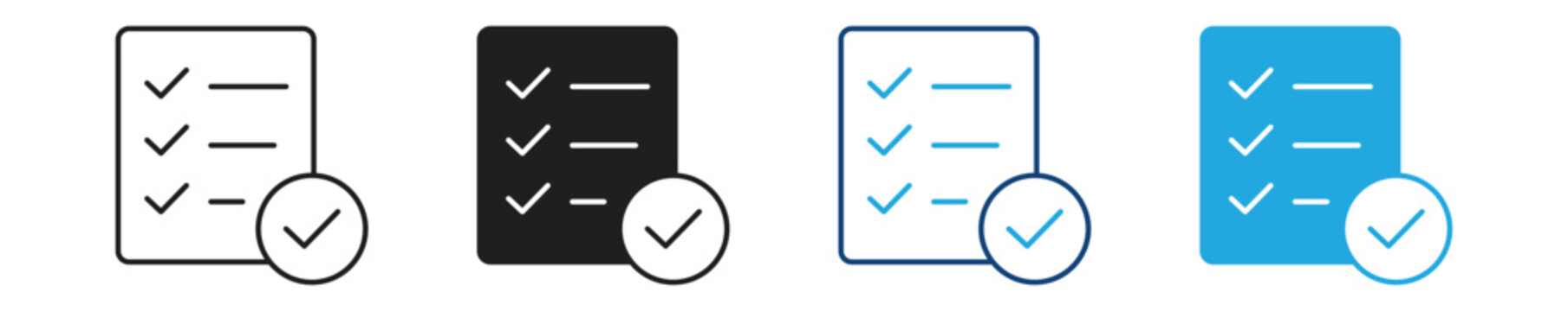 Checklist icons in various colors for completed tasks and to do lists. Vector illustration.
