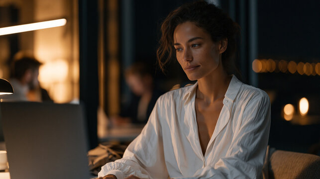 Mid-career accountant completing only the minimum required monthly reports and then closing all browser tabs at exactly five o'clock, the quiet quitting phenomenon made visual