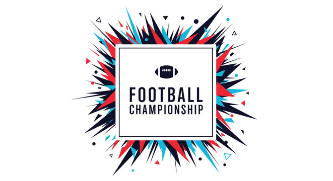 Dynamic football championship logo with an American football icon and explosive graphic elements in red and blue.