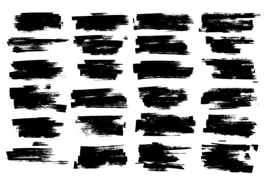 Set of grunge black brushstroke banners pack. High-resolution ink brushstrokes, textured vector banners, abstract paint splashes and distressed shapes for creative design headers and social media