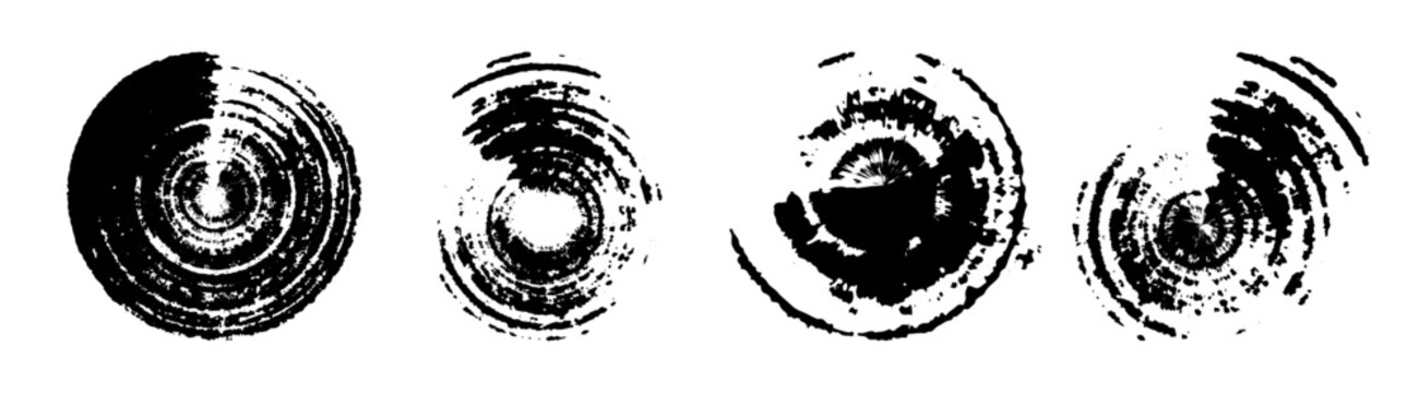Set of Black Ink Brushstroke Circles. Hand-drawn textured Vector Rings, Distressed Paint Vector Frames, Zen Enso Elements and Artistic Round Brushstroke Circles for Modern Logos, Labels and Packaging