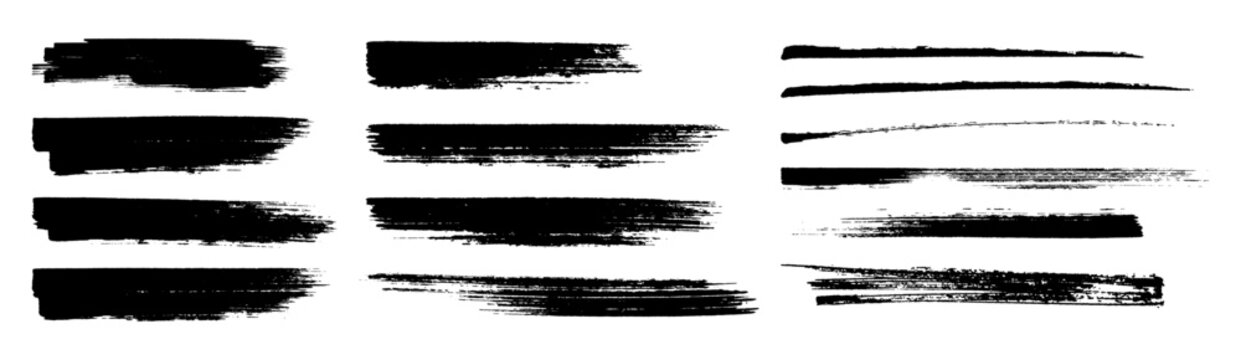 Set of grunge paint brushstroke lines. Isolated vector brush set, artistic brushstroke texture, distressed vector line shape, rough ink smear and calligraphy stripe for contemporary design layout