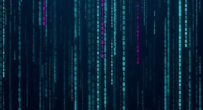 Digital code rain with binary numbers on dark background