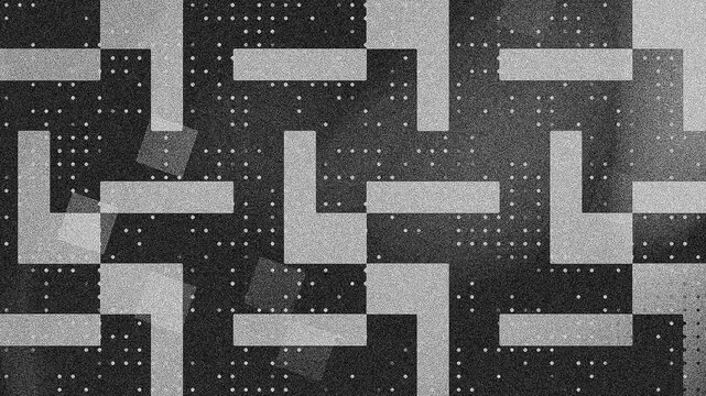 Monochrome geometric pattern gray light shapes dark textured background tiny white dots, textured background 4k.