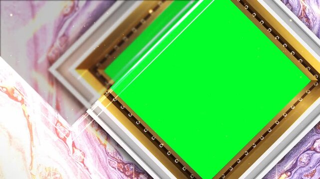 Elegant Corporate Award Intro Template with Luxury Gold Border Ornaments, Green Screen Chroma Key Plate, and Purple Marble Background