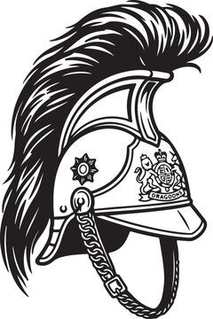 Vintage Cavalry Helmet, Black and White Illustration, Horse Riding, Military Symbol, Vector Graphic