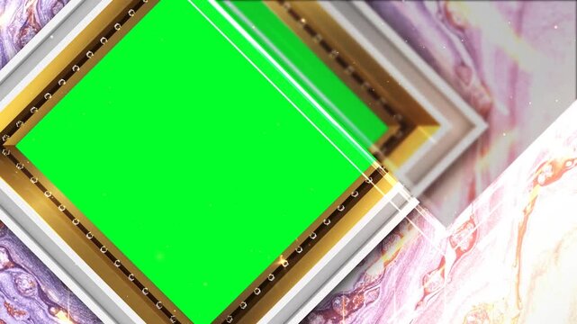 Elegant Wedding Invitation Green Screen Slideshow Template with Luxury Gold Layered Frames and Purple Marble Texture