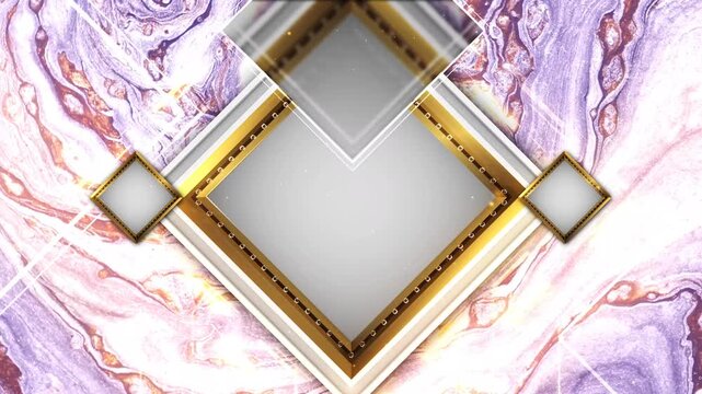 Luxury Gold Diamond Frame Wedding Slideshow Template with Green Screen Chroma Key Plate and Purple Fluid Marble Texture
