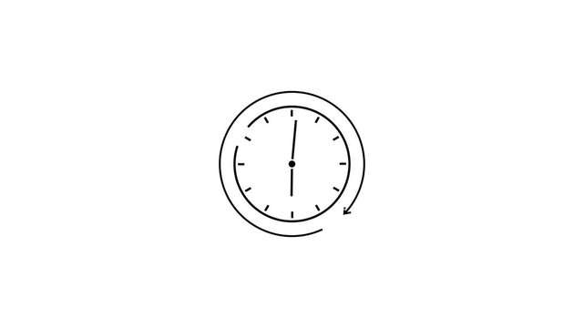 Time management and efficiency icon. Gray line art icon of a clock face with a circular arrow moving clockwise. 2D motion graphics in 4K resolution with alpha