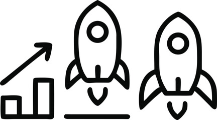Rocket ship and bar graph silhouette design on a white background a minimalistic illustration © Riazhasan444