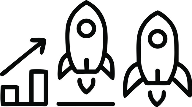 Rocket ship and bar graph silhouette design on a white background a minimalistic illustration
