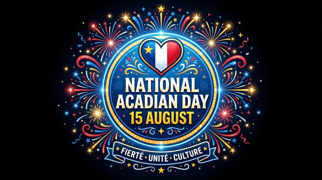National Acadian Day vector banner design with geometric shapes and vibrant colors on a horizontal background. Happy National Acadian Day modern minimal poster. 