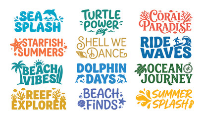 Fototapeta premium Set of nautical and tropical ocean theme typography graphic labels